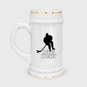 Кружка пивная с принтом Life is hockey (Хоккей - это жизнь) в Кировске,  керамика (Материал выдерживает высокую температуру, стоит избегать резкого перепада температур) |  объем 630 мл | hockey | life is hockey | хоккеист | хоккей | хоккей   это жизнь