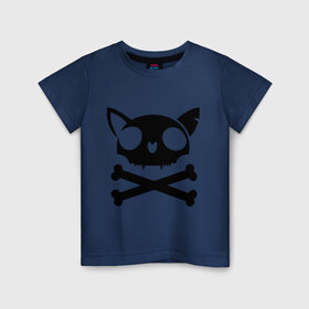 Детская футболка хлопок с принтом кошачий пиратскй флаг в Кировске, 100% хлопок | круглый вырез горловины, полуприлегающий силуэт, длина до линии бедер | кости | кошачий пиратский флаг | пиратский флаг | череп | череп кошки