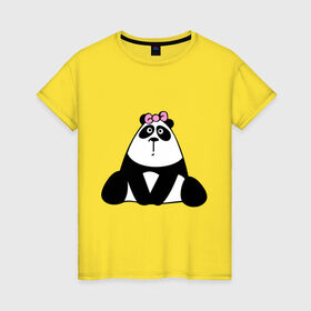 Женская футболка хлопок с принтом Милая пандочка в Кировске, 100% хлопок | прямой крой, круглый вырез горловины, длина до линии бедер, слегка спущенное плечо | панда