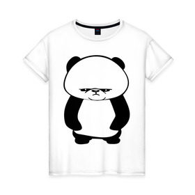 Женская футболка хлопок с принтом Серьезная панда. в Кировске, 100% хлопок | прямой крой, круглый вырез горловины, длина до линии бедер, слегка спущенное плечо | панда