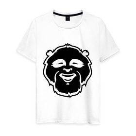 Мужская футболка хлопок с принтом Веселая панда в Кировске, 100% хлопок | прямой крой, круглый вырез горловины, длина до линии бедер, слегка спущенное плечо. | панда смеётся | прикольная панда | улыбка