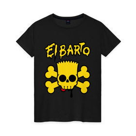 Женская футболка хлопок с принтом El Barto в Кировске, 100% хлопок | прямой крой, круглый вырез горловины, длина до линии бедер, слегка спущенное плечо | кости | мексика симпсон | прикольная картинка | череп