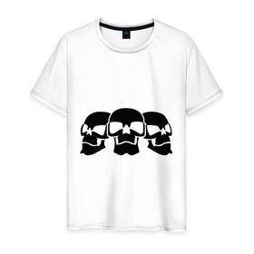 Мужская футболка хлопок с принтом Три черепа в Кировске, 100% хлопок | прямой крой, круглый вырез горловины, длина до линии бедер, слегка спущенное плечо. | скелет