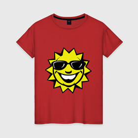 Женская футболка хлопок с принтом Яркое солнышко в Кировске, 100% хлопок | прямой крой, круглый вырез горловины, длина до линии бедер, слегка спущенное плечо | smile | очки | позитив | прикольные картинки | смайл | солнце | солнышко | улыбка | яркое солнышко