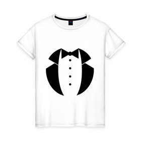 Женская футболка хлопок с принтом Смокинг в Кировске, 100% хлопок | прямой крой, круглый вырез горловины, длина до линии бедер, слегка спущенное плечо | 