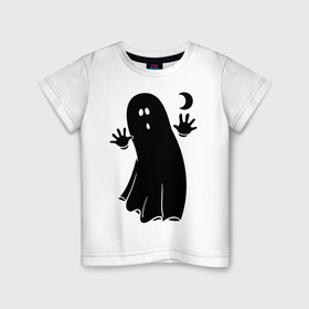 Детская футболка хлопок с принтом Приведение в Кировске, 100% хлопок | круглый вырез горловины, полуприлегающий силуэт, длина до линии бедер | луна | месяц | привидение | призрак | страшилка