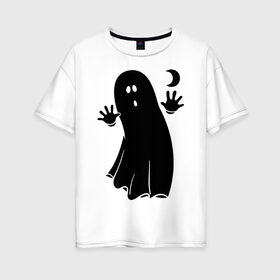Женская футболка хлопок Oversize с принтом Приведение в Кировске, 100% хлопок | свободный крой, круглый ворот, спущенный рукав, длина до линии бедер
 | луна | месяц | привидение | призрак | страшилка