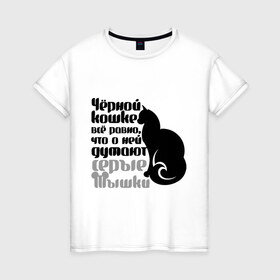 Женская футболка хлопок с принтом Чёрной кошке всё равно в Кировске, 100% хлопок | прямой крой, круглый вырез горловины, длина до линии бедер, слегка спущенное плечо | 