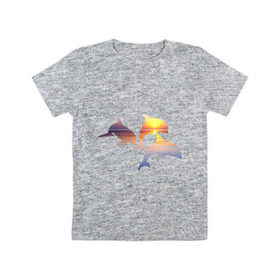 Детская футболка хлопок с принтом Дельфины на закате в Кировске, 100% хлопок | круглый вырез горловины, полуприлегающий силуэт, длина до линии бедер | дельфин | дельфины | дельфины на закате | закат | красивые дельфины | рыбы