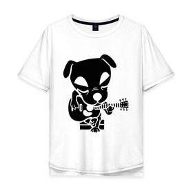 Мужская футболка хлопок Oversize с принтом Собака играет на гитаре в Кировске, 100% хлопок | свободный крой, круглый ворот, “спинка” длиннее передней части | гитара