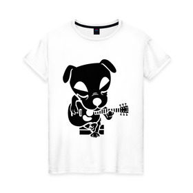 Женская футболка хлопок с принтом Собака играет на гитаре в Кировске, 100% хлопок | прямой крой, круглый вырез горловины, длина до линии бедер, слегка спущенное плечо | гитара