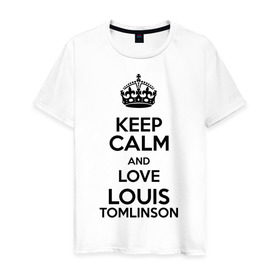 Мужская футболка хлопок с принтом Keep calm and love Louis Tomlinson в Кировске, 100% хлопок | прямой крой, круглый вырез горловины, длина до линии бедер, слегка спущенное плечо. | 1d | keep calm | louis tomlinson | music | one direction | луи томлинсон