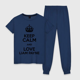 Женская пижама хлопок с принтом Keep calm and love Liam Payne в Кировске, 100% хлопок | брюки и футболка прямого кроя, без карманов, на брюках мягкая резинка на поясе и по низу штанин | 1d | keep calm | liam payne | music | one direction | лиам пейн