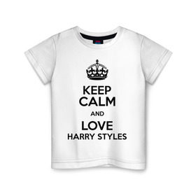 Детская футболка хлопок с принтом Keep calm and love Harry Styles в Кировске, 100% хлопок | круглый вырез горловины, полуприлегающий силуэт, длина до линии бедер | Тематика изображения на принте: 1d | harry styles | keep calm | music | one direction | гарри стайлс
