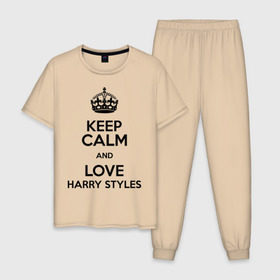 Мужская пижама хлопок с принтом Keep calm and love Harry Styles в Кировске, 100% хлопок | брюки и футболка прямого кроя, без карманов, на брюках мягкая резинка на поясе и по низу штанин
 | 1d | harry styles | keep calm | music | one direction | гарри стайлс