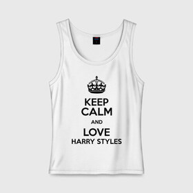 Женская майка хлопок с принтом Keep calm and love Harry Styles в Кировске, 95% хлопок, 5% эластан |  | 1d | harry styles | keep calm | music | one direction | гарри стайлс