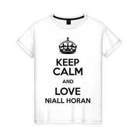 Женская футболка хлопок с принтом Keep calm and love Niall Horan в Кировске, 100% хлопок | прямой крой, круглый вырез горловины, длина до линии бедер, слегка спущенное плечо | 1d | keep calm | music | niall horan | one direction | найл хоран