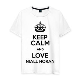 Мужская футболка хлопок с принтом Keep calm and love Niall Horan в Кировске, 100% хлопок | прямой крой, круглый вырез горловины, длина до линии бедер, слегка спущенное плечо. | 1d | keep calm | music | niall horan | one direction | найл хоран