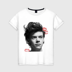 Женская футболка хлопок с принтом Harry Styles в Кировске, 100% хлопок | прямой крой, круглый вырез горловины, длина до линии бедер, слегка спущенное плечо | 1d | keep calm | music | one direction | гарри стайлс