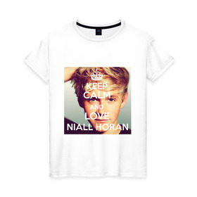 Женская футболка хлопок с принтом Keep calm and love Niall Horan в Кировске, 100% хлопок | прямой крой, круглый вырез горловины, длина до линии бедер, слегка спущенное плечо | 1d | keep calm | music | niall horan | one direction | найл хоран