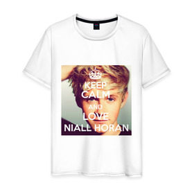 Мужская футболка хлопок с принтом Keep calm and love Niall Horan в Кировске, 100% хлопок | прямой крой, круглый вырез горловины, длина до линии бедер, слегка спущенное плечо. | 1d | keep calm | music | niall horan | one direction | найл хоран