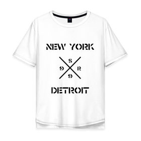 Мужская футболка хлопок Oversize с принтом NY Detroit в Кировске, 100% хлопок | свободный крой, круглый ворот, “спинка” длиннее передней части | хип хоп