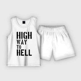 Детская пижама с шортами хлопок с принтом High way to hell в Кировске,  |  | Тематика изображения на принте: acdc | rock | блюз рок | рок | рок группа | рок н ролл | хард рок | эйсидиси
