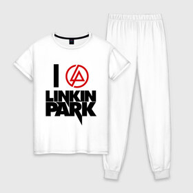 Женская пижама хлопок с принтом Linkin Park в Кировске, 100% хлопок | брюки и футболка прямого кроя, без карманов, на брюках мягкая резинка на поясе и по низу штанин | linkin park | rock | альтернативный метал | альтернативный рок | линкин парк | ню метал | рок | рэпкор | электроник рок