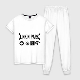 Женская пижама хлопок с принтом Linkin Park в Кировске, 100% хлопок | брюки и футболка прямого кроя, без карманов, на брюках мягкая резинка на поясе и по низу штанин | linkin park | rock | альтернативный метал | альтернативный рок | линкин парк | ню метал | рок | рэпкор | электроник рок