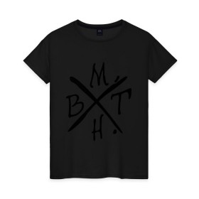 Женская футболка хлопок с принтом BMTH в Кировске, 100% хлопок | прямой крой, круглый вырез горловины, длина до линии бедер, слегка спущенное плечо | bmth | bring me the horizon | hardcore | kubana 2014 | rock | дэткор | музыка | рок | рок группы