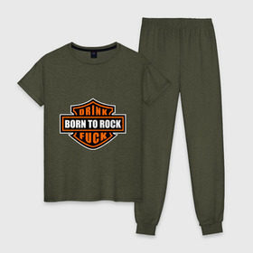 Женская пижама хлопок с принтом Born to rock в Кировске, 100% хлопок | брюки и футболка прямого кроя, без карманов, на брюках мягкая резинка на поясе и по низу штанин | born to rock | hardcore | rock | музыка | рок
