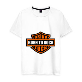 Мужская футболка хлопок с принтом Born to rock в Кировске, 100% хлопок | прямой крой, круглый вырез горловины, длина до линии бедер, слегка спущенное плечо. | Тематика изображения на принте: born to rock | hardcore | rock | музыка | рок