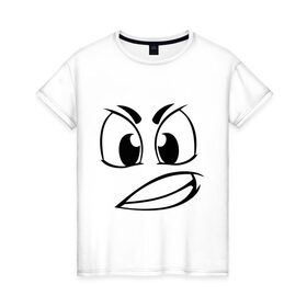 Женская футболка хлопок с принтом Сердитый в Кировске, 100% хлопок | прямой крой, круглый вырез горловины, длина до линии бедер, слегка спущенное плечо | smile | настроение | сердитый | смайл | смайлик
