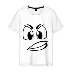 Мужская футболка хлопок с принтом Сердитый в Кировске, 100% хлопок | прямой крой, круглый вырез горловины, длина до линии бедер, слегка спущенное плечо. | smile | настроение | сердитый | смайл | смайлик