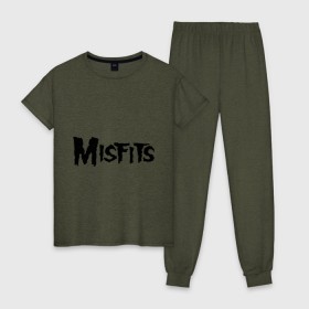 Женская пижама хлопок с принтом Misfits logo в Кировске, 100% хлопок | брюки и футболка прямого кроя, без карманов, на брюках мягкая резинка на поясе и по низу штанин | misfits