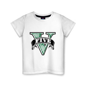 Детская футболка хлопок с принтом GTA logo в Кировске, 100% хлопок | круглый вырез горловины, полуприлегающий силуэт, длина до линии бедер | five | grand theft auto | gta | gta 5 | logo | гта | гта пять | лого | логотип