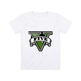 Детская футболка хлопок с принтом GTA five в Кировске, 100% хлопок | круглый вырез горловины, полуприлегающий силуэт, длина до линии бедер | five | grand theft auto | gta | gta 5 | logo | гта | гта пять | лого | логотип