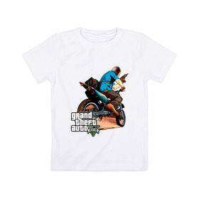 Детская футболка хлопок с принтом GTA 5 в Кировске, 100% хлопок | круглый вырез горловины, полуприлегающий силуэт, длина до линии бедер | five | grand theft auto | gta | gta 5 | moto | гта | гта пять | мотоцикл