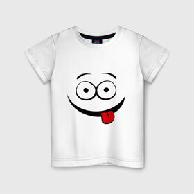 Детская футболка хлопок с принтом Неутомимый проказник в Кировске, 100% хлопок | круглый вырез горловины, полуприлегающий силуэт, длина до линии бедер | глаза | детские | детям | прикольные картинки | проказник | ребенку | смайл | улыбка | язык
