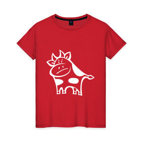 Женская футболка хлопок с принтом Буренок в Кировске, 100% хлопок | прямой крой, круглый вырез горловины, длина до линии бедер, слегка спущенное плечо | буренка | буренок | бык | животные | звери | корова | прикольные картинки