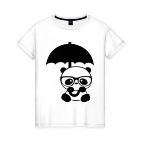 Женская футболка хлопок с принтом Панда под зонтиком в Кировске, 100% хлопок | прямой крой, круглый вырез горловины, длина до линии бедер, слегка спущенное плечо | панда
