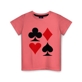 Детская футболка хлопок с принтом Масти карт в Кировске, 100% хлопок | круглый вырез горловины, полуприлегающий силуэт, длина до линии бедер | poker | игра | игры | карточная игра | карты | масти карт | покер
