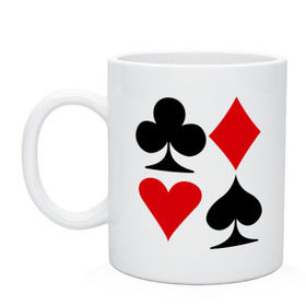 Кружка с принтом Масти карт в Кировске, керамика | объем — 330 мл, диаметр — 80 мм. Принт наносится на бока кружки, можно сделать два разных изображения | poker | игра | игры | карточная игра | карты | масти карт | покер