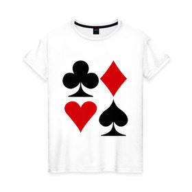 Женская футболка хлопок с принтом Масти карт в Кировске, 100% хлопок | прямой крой, круглый вырез горловины, длина до линии бедер, слегка спущенное плечо | poker | игра | игры | карточная игра | карты | масти карт | покер
