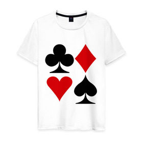 Мужская футболка хлопок с принтом Масти карт в Кировске, 100% хлопок | прямой крой, круглый вырез горловины, длина до линии бедер, слегка спущенное плечо. | poker | игра | игры | карточная игра | карты | масти карт | покер