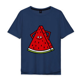 Мужская футболка хлопок Oversize с принтом Веселый арбуз в Кировске, 100% хлопок | свободный крой, круглый ворот, “спинка” длиннее передней части | еда | рожица | смайлик | улыбка | улыбочка | фрукты