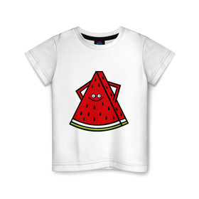 Детская футболка хлопок с принтом Веселый арбуз в Кировске, 100% хлопок | круглый вырез горловины, полуприлегающий силуэт, длина до линии бедер | еда | рожица | смайлик | улыбка | улыбочка | фрукты