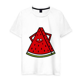 Мужская футболка хлопок с принтом Веселый арбуз в Кировске, 100% хлопок | прямой крой, круглый вырез горловины, длина до линии бедер, слегка спущенное плечо. | еда | рожица | смайлик | улыбка | улыбочка | фрукты