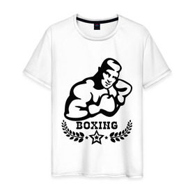 Мужская футболка хлопок с принтом Boxing (бокс) в Кировске, 100% хлопок | прямой крой, круглый вырез горловины, длина до линии бедер, слегка спущенное плечо. | box | boxing | бокс | боксер | боксинг | спорт