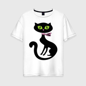 Женская футболка хлопок Oversize с принтом Милая кошечка в Кировске, 100% хлопок | свободный крой, круглый ворот, спущенный рукав, длина до линии бедер
 | зеленые глаза | кошечка | кошка | черная кошка